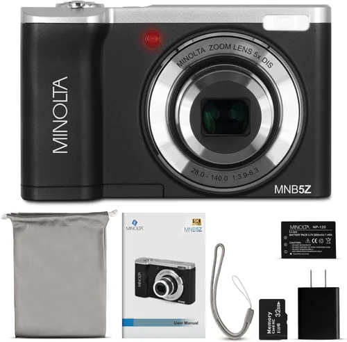 Miniatura 2 de Minolta Cámara Digital de Doble Objetivo de 56 MP – Zoom Óptico 5X, Vídeo Ultra HD 5K, Sensor CMOS, Pantalla LCD de 2.8 Pulgadas, Estabilización