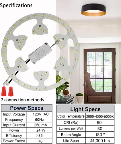Miniatura 3 de Kit de luz de anillo de ventilador de techo de montaje empotrado LED de 24 W, panel de motor de luz LED de reajuste, 3 CCT: 3000K 4500K 6000K