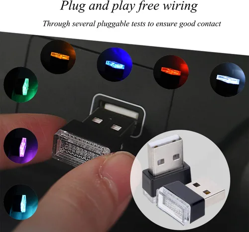 Miniatura 4 de Febrytold - 2 unidades de luces LED USB miniatura universales azules para el interior del automóvil, luces ambientales para crear una atmósfera