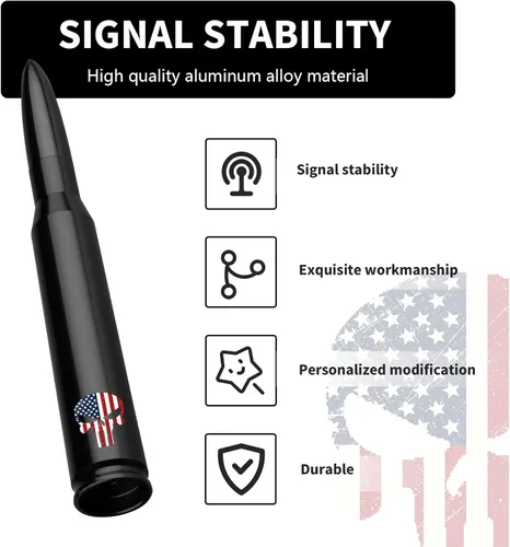 Miniatura 4 de Ajxn 1 PC Antena de Bala para Coche y Camión, Antenas Cortas con Diseño de Cráneo, Antena de Reemplazo Compatible con Ford F150 Wrangler Jeep Negro