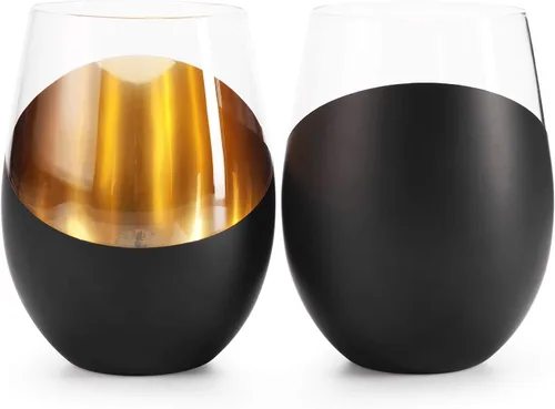 Miniatura 5 de MyGift Vasos de vino sin tallo, diseño moderno mate negro y dorado, 18 onzas, juego de 6 Negro (juego de 6)