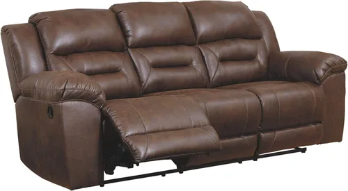 Miniatura 12 de Signature Design by Ashley Stoneland - Sofá biplaza reclinable manual de piel sintética con consola central, color marrón claro Gris