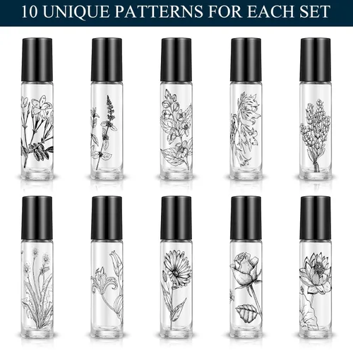 Miniatura 2 de Patelai Paquete de 10 botellas de aceite esencial con rodillo de 0.3 fl oz, botellas de vidrio vacías rellenables, contenedor de perfume con bolas