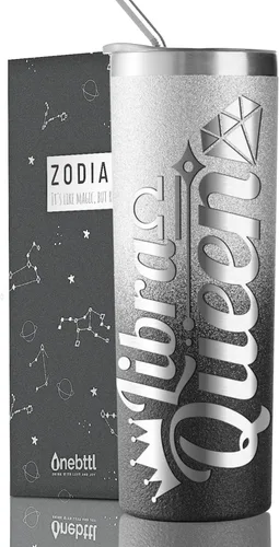 Regalos del zodiaco Onebttl para mujeres, mejores regalos de cumpleaños para amigas, vaso de 20 oz de acero inoxidable, logotipo grabado en negro y