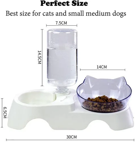 Miniatura 6 de Cuencos dobles para perros y gatos, antivómitos, cuencos elevados para comida para gatos con soporte elevado inclinado de 15° y dispensador