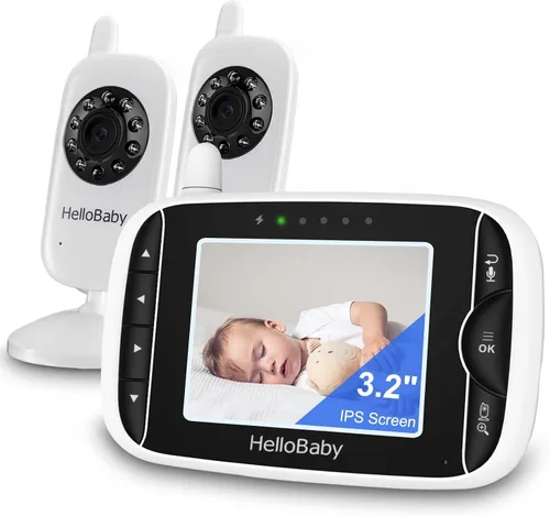 Miniatura 10 de HelloBaby Monitor de video para bebés con cámara y audio, pantalla LCD de 3.2 pulgadas, visión nocturna infrarroja, audio bidireccional y monitoreo