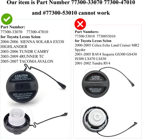 Miniatura 4 de Tapa del depósito de combustible 77300-33070 apto para Toyota 4RUNNER/AVALON/CAMRY/HIGHLANDE/TACOMA/TUNDRA/SEQUOIA 2004-2006 ES330 2005-2010 TC