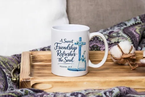 Miniatura 3 de Regalos cristianos para mujeres, taza con texto en inglés "A Sweet Friendship Refleshes the Soul PROVERBS 27:9", regalos cristianos para el día