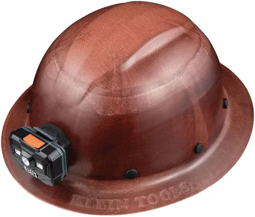 Miniatura 2 de Klein Tools 60447 Casco duro, ala completa, clase G serie KONSTRUCT con faro recargable, marrón y forro de casco de enfriamiento 60181, gorra debajo