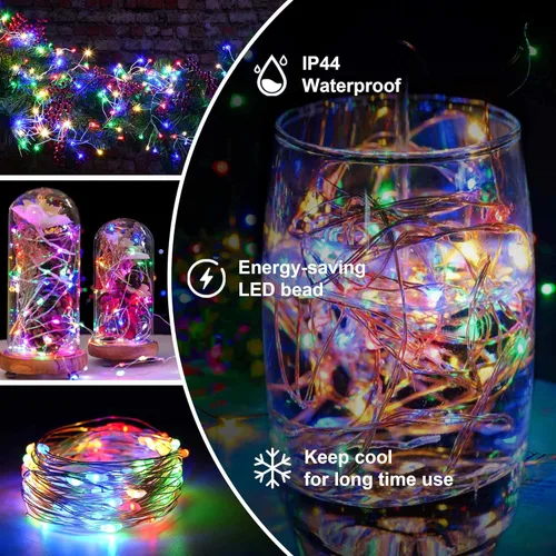 Miniatura 2 de Luces de Hadas Guirnalda de luces a pilas, paquete de 2 unidades, 100 LED, impermeable, alambre de cobre, luz de Navidad parpadeante