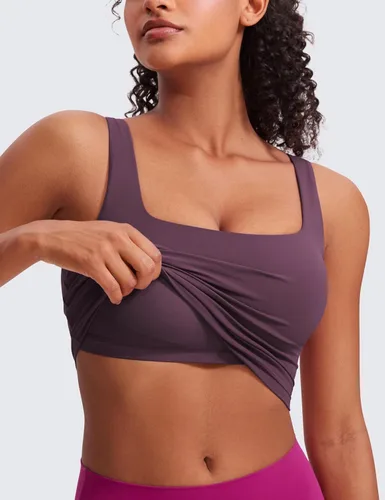 Miniatura 33 de CRZ YOGA Butterluxe Brasier deportivo de cuello cuadrado para mujer, estilo camiseta corta sin mangas, acolchado con soporte integrado para yoga