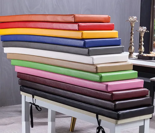 Miniatura 6 de Tapete largo para banco de 2 y 3 plazas para interiores y exteriores, con lazos de fijación, almohadilla de asiento de banco de piel sintética, Beige