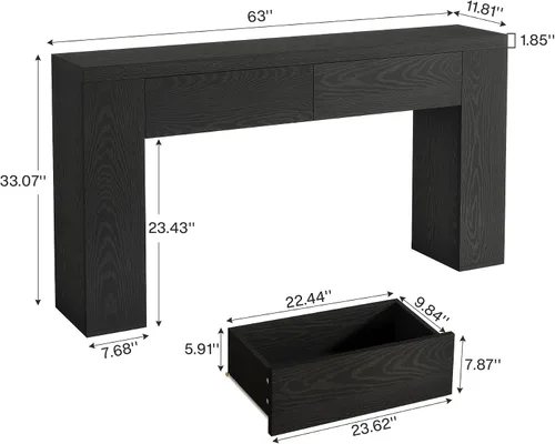 Miniatura 2 de Tribesigns Mesa consola de madera de 63 pulgadas con 2 cajones ocultos, mesa de sofá marrón rústico de granja para sala de estar, pasillo, entrada