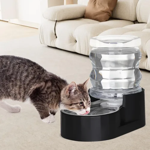 Miniatura 4 de RIZZARI Dispensador de Agua para Comida de Perros: Alimentador Grande de Acero Inoxidable Negro de 4L con Filtro Triple - Hidratación Saludable