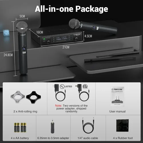 Miniatura 7 de Phenyx Pro Sistema de micrófono inalámbrico, micrófonos inalámbricos duales, con 2 dispositivos de mano, escaneo automático, frecuencias UHF de 2 x