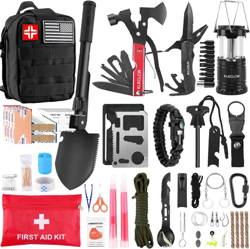 Gifts for Men Christmas Survival Kit and First Aid kit, 160 Pcs Emergency Supplies Camping Accessories with Upgraded Molle Bag for Outdoor Adventure