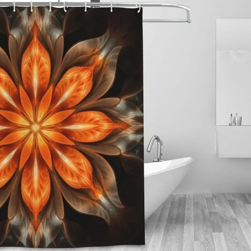 Miniatura 2 de YLATY2908 - Cortina de ducha de flores abstractas para baño, juego de cortina de ducha bohemia floral naranja, tela transparente, moderna