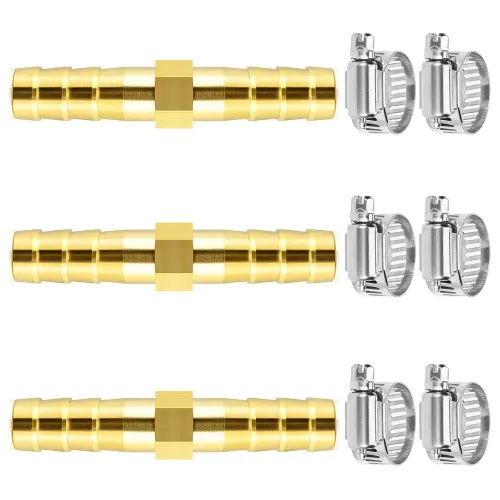 Miniatura 6 de Da by 3 unids 1/2" (12.5mm) Barb Splicer Mender Hose Latón Barb Fitting con 6 abrazaderas de tubo de acero inoxidable para agua/combustible/aire