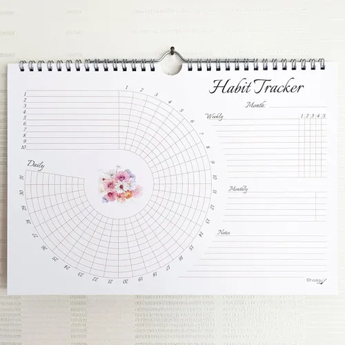 Miniatura 5 de Calendario de seguimiento de hábitos (sin fecha de 12 meses), diseño floral, encuadernado en espiral y colgador, tamaño A4 (8,3 x 11.7 pulgadas)