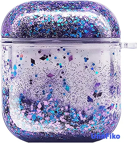 Miniatura 6 de UnnFiko Bling Quicksand - Funda compatible con AirPods 1 y 2, bonita funda protectora líquida brillante, divertida y creativa, dura y transparente