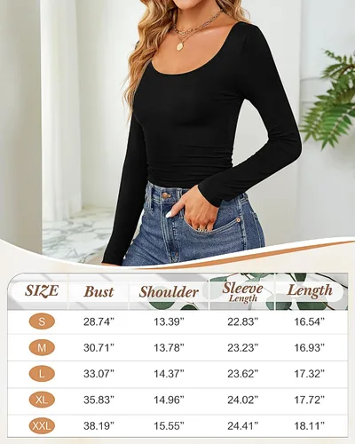 Miniatura 6 de Ficerd 3 piezas de camisetas cortas básicas de manga larga para mujer, ajustadas, cuello redondo, color liso, casual, para mujer
