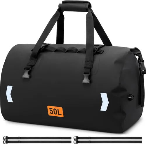OCKLILY Bolsa seca impermeable, bolsa trasera de motocicleta enrollable de 50 litros con válvula de aire y correas de fijación rápida, bolsas de