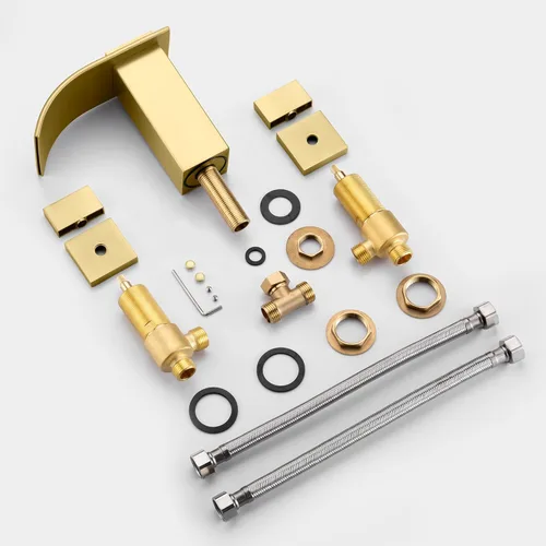 Miniatura 6 de SUMERAIN Grifo de baño de cascada de oro cepillado 3 agujeros 8 pulgadas grifo de lavabo de baño extendido