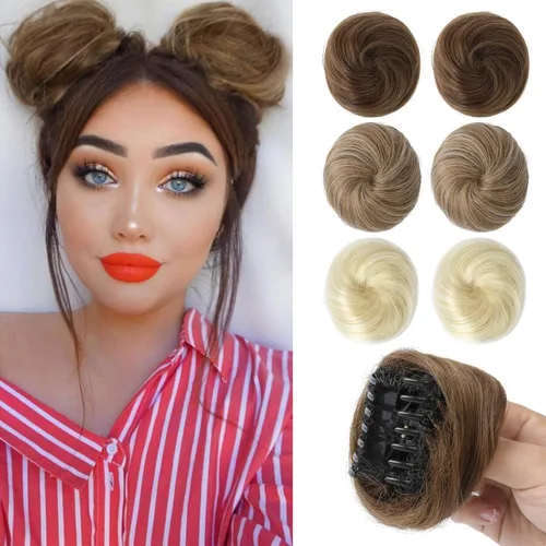 Miniatura 36 de REECHO Piezas de cabello Space Bun, 2 extensiones de moño mini con clip de pinza en extensiones de moño falsas de orejas de gato y desordenadas