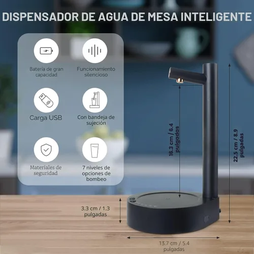 Miniatura 6 de Dispensador de botellas de agua de escritorio, portátil, eléctrica, para encimera de 5 galones y botellas universales, dispensador automático