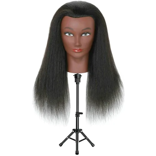 Miniatura 4 de Cabeza de maniquí con cabello humano 100% real para práctica afroamericana, maniquí estilo muñeca, cabeza trenzada, cosmetología, entrenamiento
