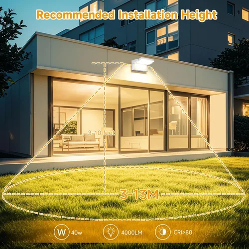 Miniatura 4 de 3Pack de luces de pared LED para exterior de 40W, luces de inundación blancas de 350° de rotación, lámpara de iluminación exterior comercial