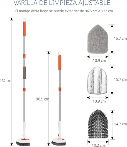 Miniatura 2 de SetSail Cepillo de ducha 3 en 1 con mango largo ajustable de 52 pulgadas y 3 cabezales de cepillo de repuesto desmontables para limpiar baño