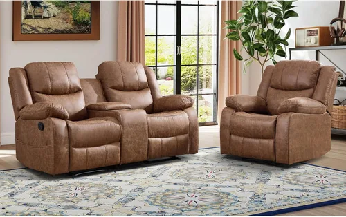Miniatura 14 de EBELLO Juego de sofá reclinable manual de 2 piezas, juego de sofá reclinable de piel sintética para sala de estar, incluye sofá reclinable de dos
