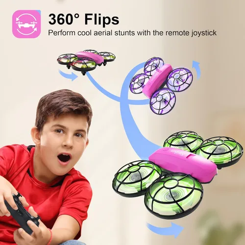 Miniatura 4 de Swifsen Mini dron para niños con cámara y posicionamiento de flujo óptico - Mini cuadricóptero RC con protección completa, 2 baterías modulares
