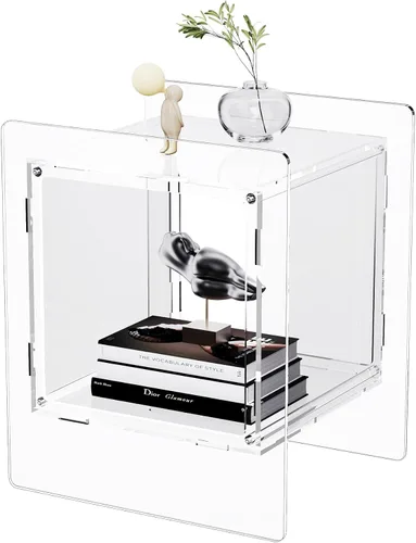 Miniatura 14 de Mesita de noche acrílica colorida con estante de almacenamiento abierto, mesa auxiliar transparente para sala de estar (1, negro)