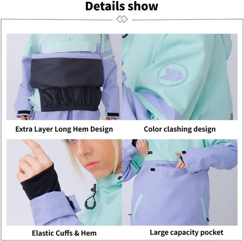 Miniatura 5 de SNOWVERB Impermeable para hombre y mujer, resistente al viento, con capucha, aislante, unisex, para esquí, snowboard