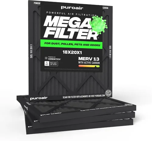 Miniatura 29 de PuroAir Filtro Mega - Filtro de aire de 12x12x1 MERV 13 para el hogar con carbón activado - Filtros alérgenos, caspa de mascotas, humo, polvo