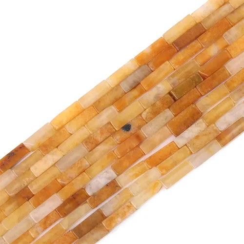 BEADIA Cuentas de tubo de jade amarillo natural rectangulares 4x13mm, cuentas de piedra de 40cm/hebra para hacer joyas Rectángulo de jade amarillo