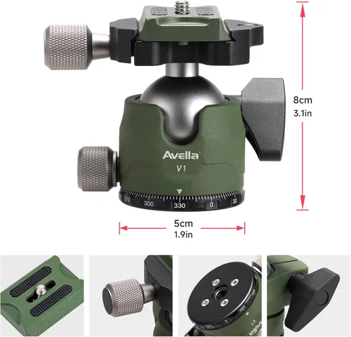 Miniatura 3 de AVELLA V1 - Trípode de cámara DSLR con cabezal de bola de 38MM, giro de 360 grados, diseño de ranura en U, para cámaras Canon Nikon Sony Olympus