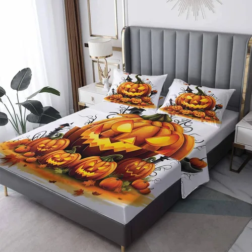 Miniatura 15 de Sábanas de Halloween tamaño Queen – Juego de sábanas espeluznantes de la parca para niños y niñas, juego de sábanas espeluznantes, microfibra suave