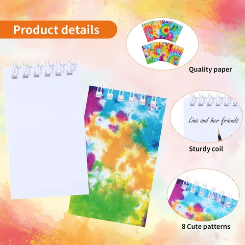Miniatura 3 de Nezyo 24 cuadernos pequeños de teñido anudado, cuadernos de bolsillo pequeños en espiral, juego de divertidos cuadernos pequeños en blanco