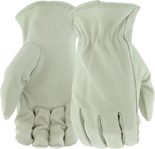 Miniatura 9 de BOSS Men's Grain Pigskin Leather Driver Work Gloves, Tear Resistant, Keystone Thumb, Shirred Elastic Wrist, White