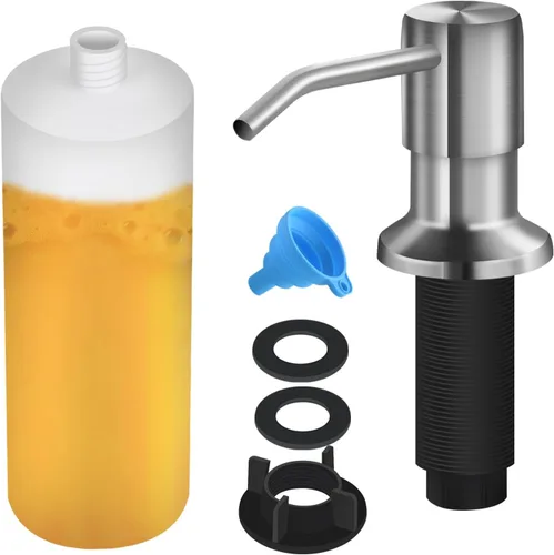 Dispensador de jabón para fregadero de cocina, dispensador de jabón integrado con botella de 17 onzas, repuesto del dispensador de jabón para Níquel