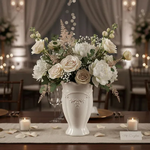 Miniatura 2 de hjn Jarrón de cerámica blanca – Florero francés para decoración de flores/decoración del hogar/cocina/mesa/sala/estante/repisa/oficina-altura 6.8