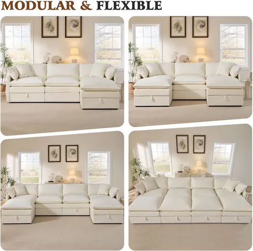 Miniatura 9 de Ihanherry Sofá cama modular de gran tamaño con almacenamiento, sofá nube modular de 6 plazas de 103 pulgadas con otomanas móviles, sofás de felpilla