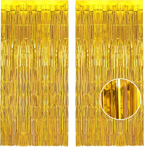 Miniatura 9 de BRAVESHINE Cortinas de flecos de lámina de oro negro de 3.2 x 8.2 pies, paquete de 2 cabinas de fotos de oropel para decoración de graduación