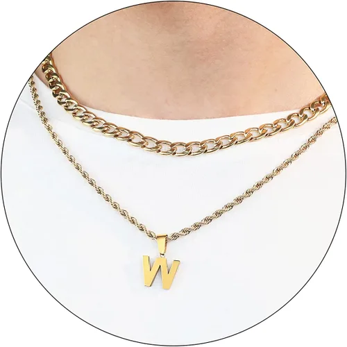 Miniatura 52 de SENRAN Collar con inicial en capas de la A a la Z para hombre, cadena de cuerda torcida de acero inoxidable de 18 a 20 pulgadas, dije de letra