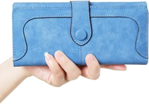 Miniatura 8 de Cartera organizadora larga plegable de cuero vegano con 17 ranuras para tarjetas para mujer