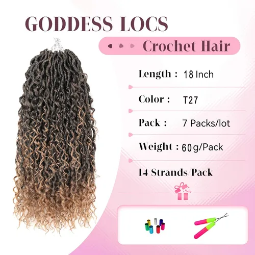 Miniatura 2 de Aipin Goddess Locs Extensiones de Cabello de Ganchillo de 18 Pulgadas Boho River Locs Hippie Ondulado de Ganchillo Con Cabello Rizado en el Medio