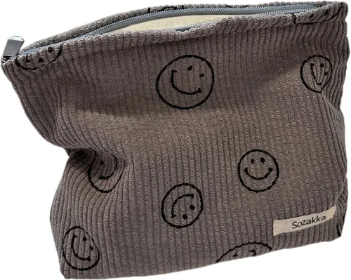 Bolsas de cosméticos para mujer, bolsa de cosméticos de pana, bolsos estéticos para mujer, bolsos de mano con puntos sonrientes, organizador de